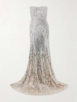 Sarai strapless crystal and sequin-embellished tulle gown