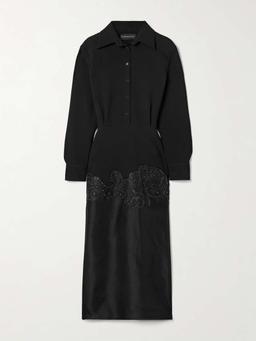 The Amelie crystal-embellished wool-blend crepe and silk-organza midi shirt dress