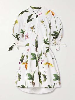 Floral-print cotton-blend poplin mini shirt dress
