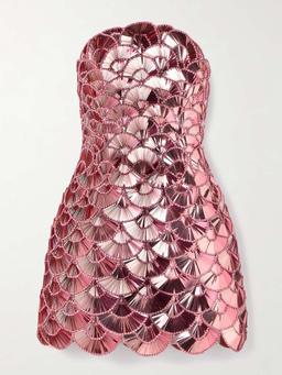 Strapless embellished tulle mini dress