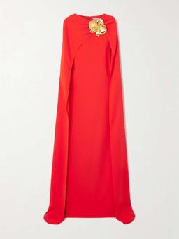 Cape-effect silk-blend georgette gown