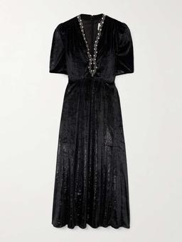 Tabitha embellished metallic velvet midi dress