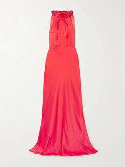 Michelle ruffled hammered silk-satin maxi dress