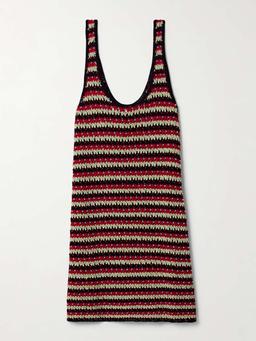 Tyler bead-embellished striped crocheted cotton mini dress