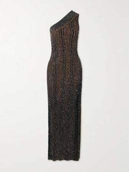 Mare one-shoulder sequined ribbed-knit maxi dress