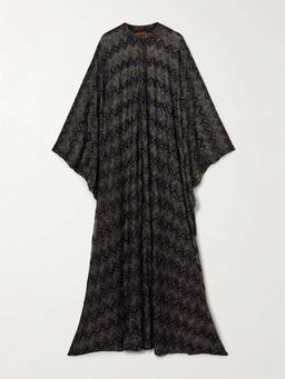 Mare striped metallic crochet-knit kaftan