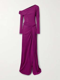 Polyta one-shoulder pleated draped jersey gown