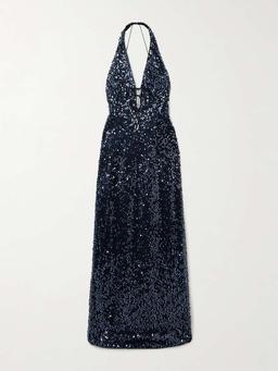 Eima sequined tulle halterneck gown