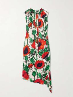 Calypso asymmetric floral-print twill dress