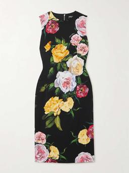 Floral-print stretch-silk charmeuse dress