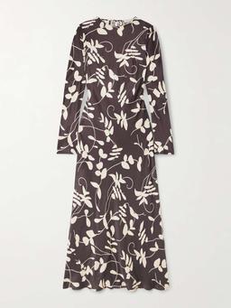 Faroe open-back printed satin maxi dress