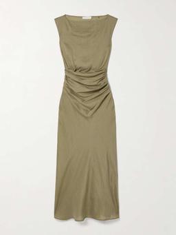 Adelia ruched ramie and silk-blend voile maxi dress