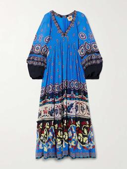 Ainika gathered printed georgette maxi dress