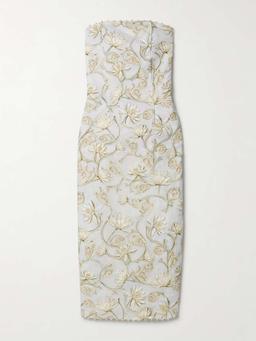 Armonía Soledad strapless embellished floral-print tulle midi dress