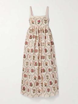 Barbara Orquidea embellished floral-print linen maxi dress