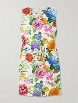 Floral-print cotton-blend jacquard mini dress