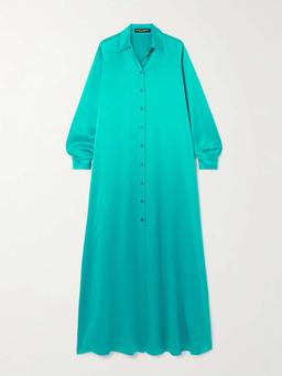 Silk-satin maxi shirt dress