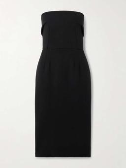 Strapless wool-crepe midi dress