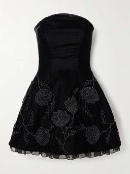 Night Shade strapless chiffon-trimmed embellished velvet mini dress