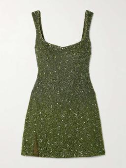 Embellished stretch-tulle mini dress