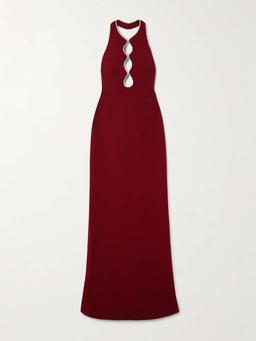 Akari crystal-embellished cutout cady halterneck gown