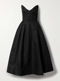 Luiza strapless pleated moire midi dress