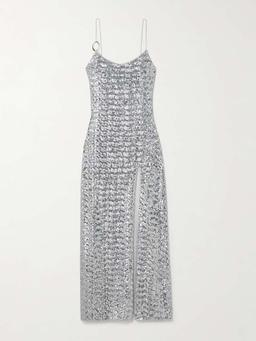Sequin-embellished stretch-mesh maxi dress