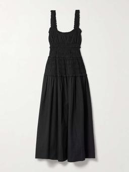 Marianne shirred organic cotton-poplin midi dress