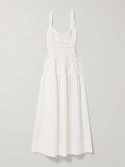 Marianne shirred organic cotton-poplin midi dress
