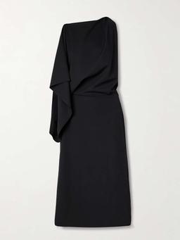 Elena draped asymmetric wool-blend gabardine midi dress