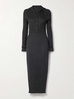 Maeve ribbed merino wool and silk-blend midi dress