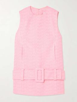 Belted cotton-blend bouclé-tweed mini dress