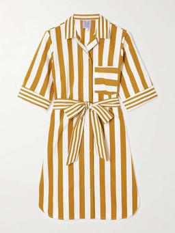 Zouka belted striped cotton-poplin mini dress