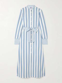 Alla belted striped cotton-poplin maxi shirt dress