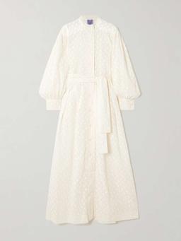 Yvonne belted floral-print cotton-voile midi shirt dress