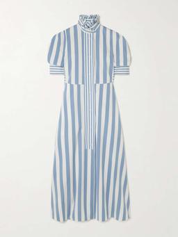 Venetia pleated striped cotton-poplin midi dress