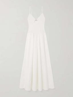 Cutout stretch-knit and cotton-poplin maxi dress