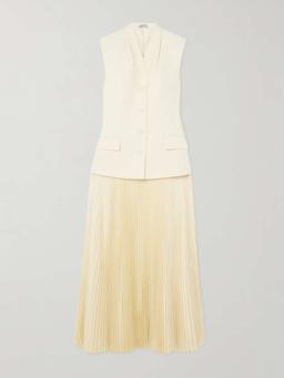 Georgina bouclé and pleated satin-twill midi dress