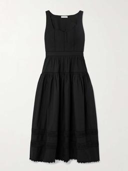 Isadora tiered lace-trimmed cotton-poplin midi dress