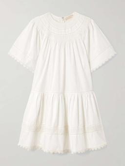 Oumi crochet and chiffon-trimmed poplin mini dress