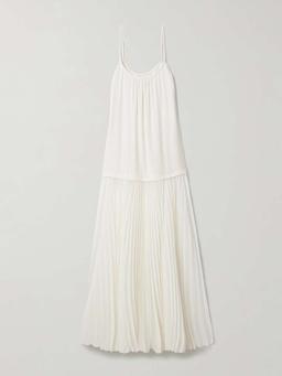 Crepe de chine and plissé-chiffon maxi dress
