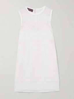 Cotton-blend guipure lace mini dress