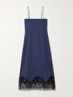 Elsain lace-trimmed cotton-blend twill midi dress