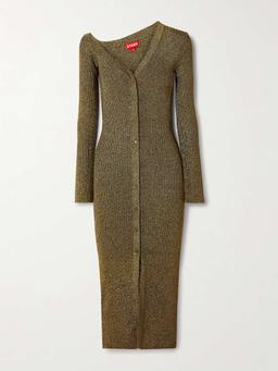 Craftsman off-the-shoulder metallic ribbed-knit midi dress