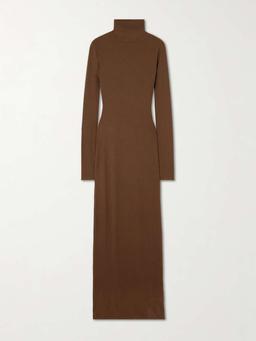 Ribbed stretch-cotton and modal-blend turtleneck maxi dress