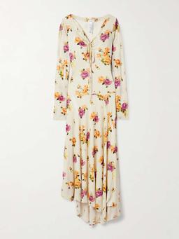 Asymmetric floral-print crepe dress