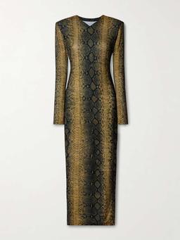 Snake-print stretch-jersey midi dress