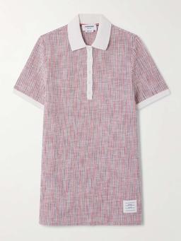 Appliquéd striped cotton-blend tweed mini dress