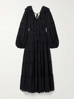 Protea ruffled crepe de chine maxi dress