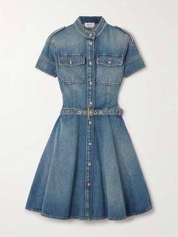 Belted denim mini dress